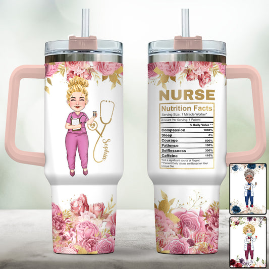 Nurse Nutrition Facts - Personalized Nurse Tumbler With Handle