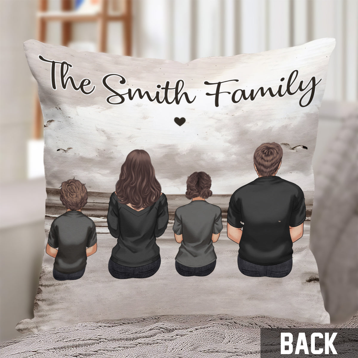 Coussin décoratif familial personnalisé avec mots croisés