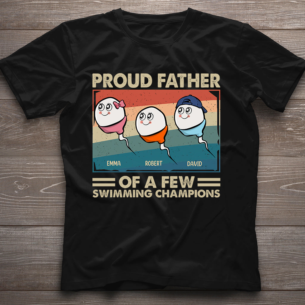 Proud Father Mother Of A Few Swimming Champions - Personalized Father T-shirt And Hoodie