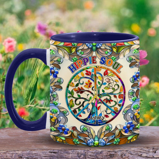 Mug personnalisé style hippie avec l'Arbre de Vie et symbole de paix « C'est un monde magnifique ».