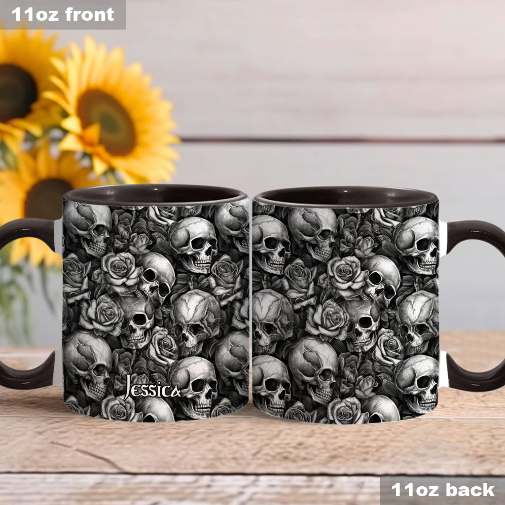 Skull Roses Black And White - Personalized Skull Accent Mug