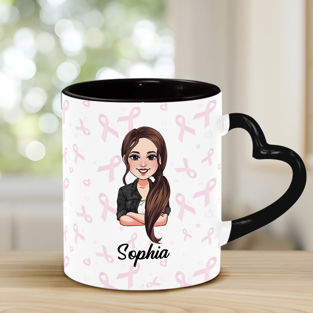 Cher cancer, tu as choisi la mauvaise personne - Mug personnalisé avec anse en forme de cœur pour la sensibilisation au cancer du sein