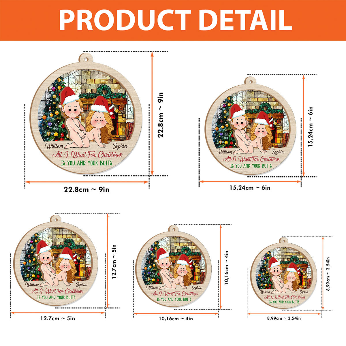 All I Want For Christmas Is You And Your Butt - Personalized Couple 2 Layered Window Hanging Suncatcher