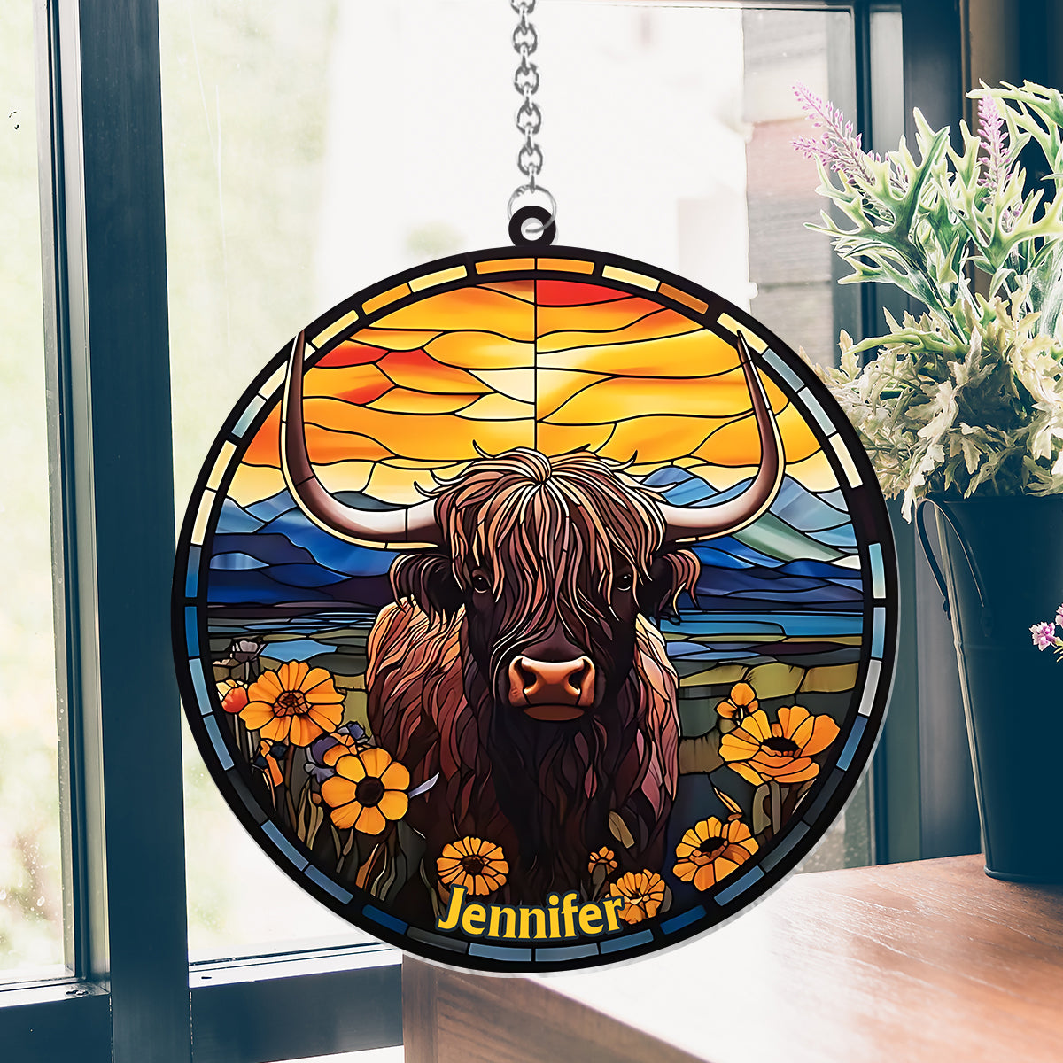 Vache des Highlands - Ornement attrape-soleil personnalisé à suspendre à la fenêtre 