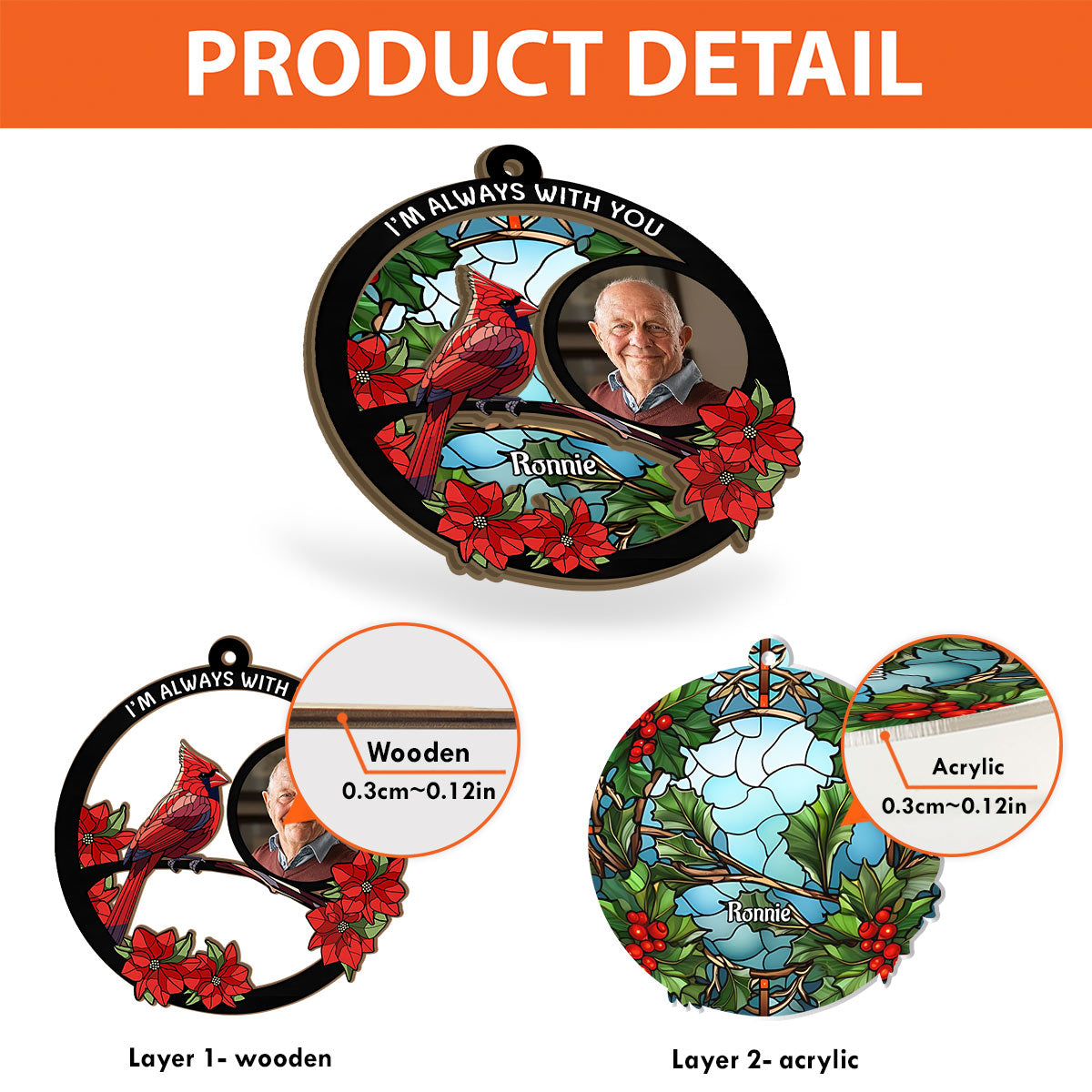 I'm Always With You - Personalized Memorial 2 Layered Window Hanging Suncatcher