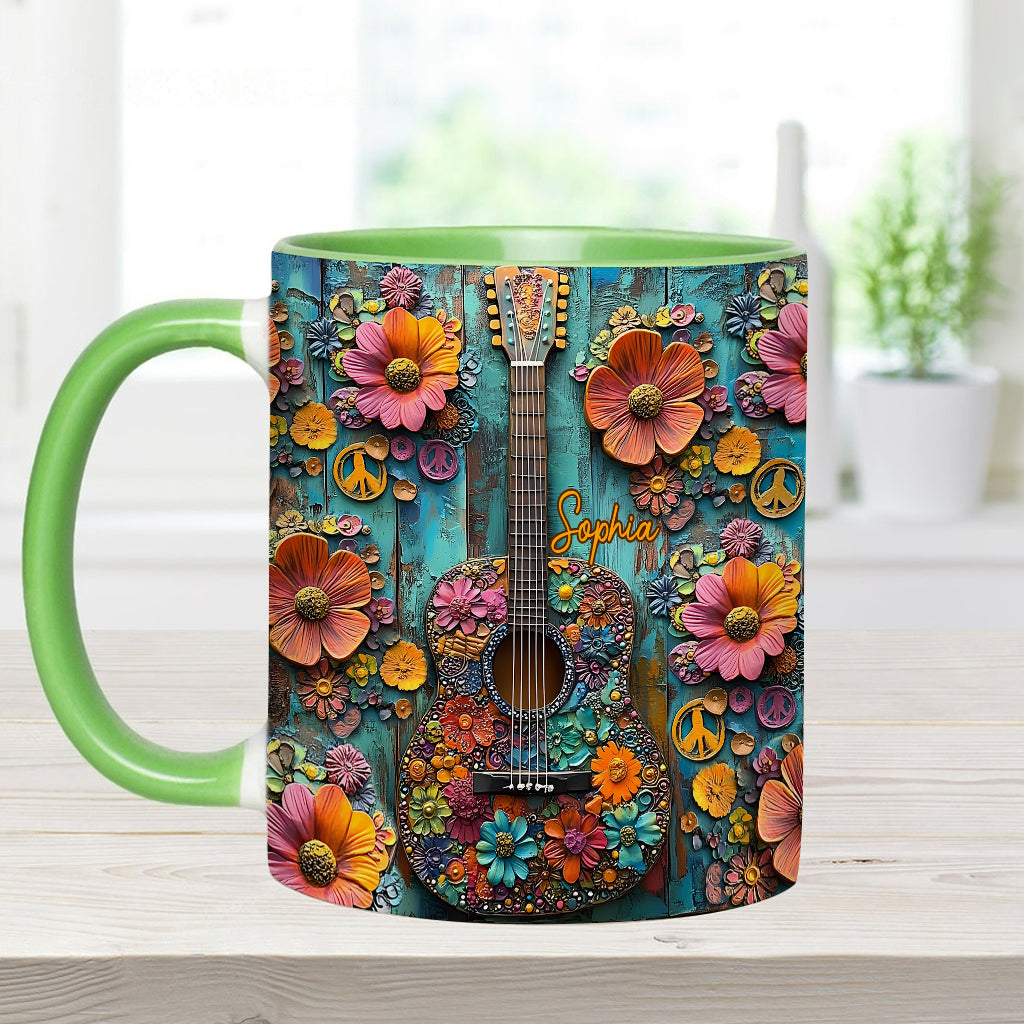 Mug vintage hippie à motif guitare - Mug personnalisé hippie