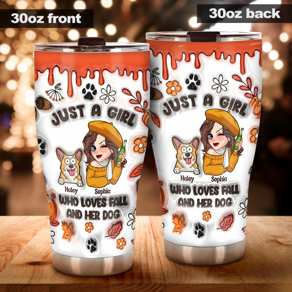 Just A Girl Who Loves Fall And Her Dog - Personalized Dog Tumbler