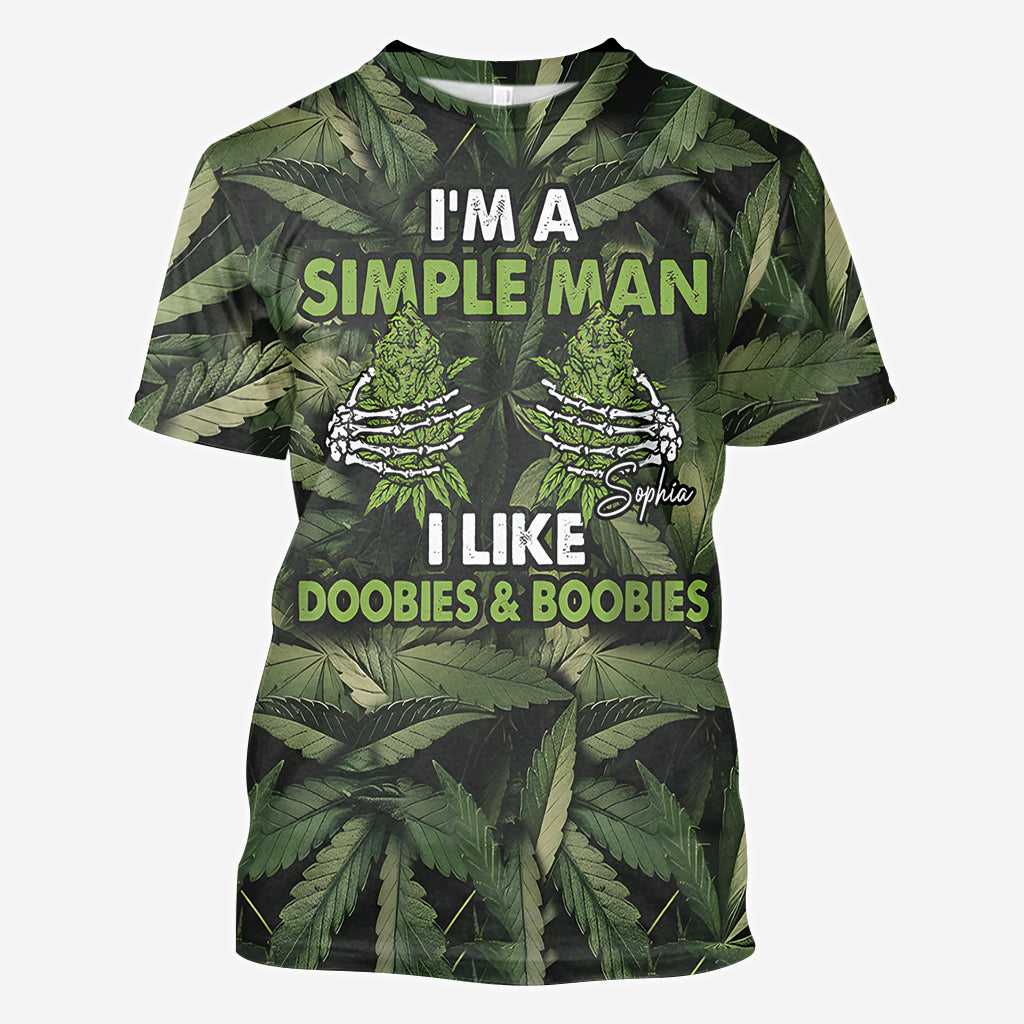 Je suis un homme simple, j'aime les joints et les seins - T-shirt personnalisé « Weed All Over »