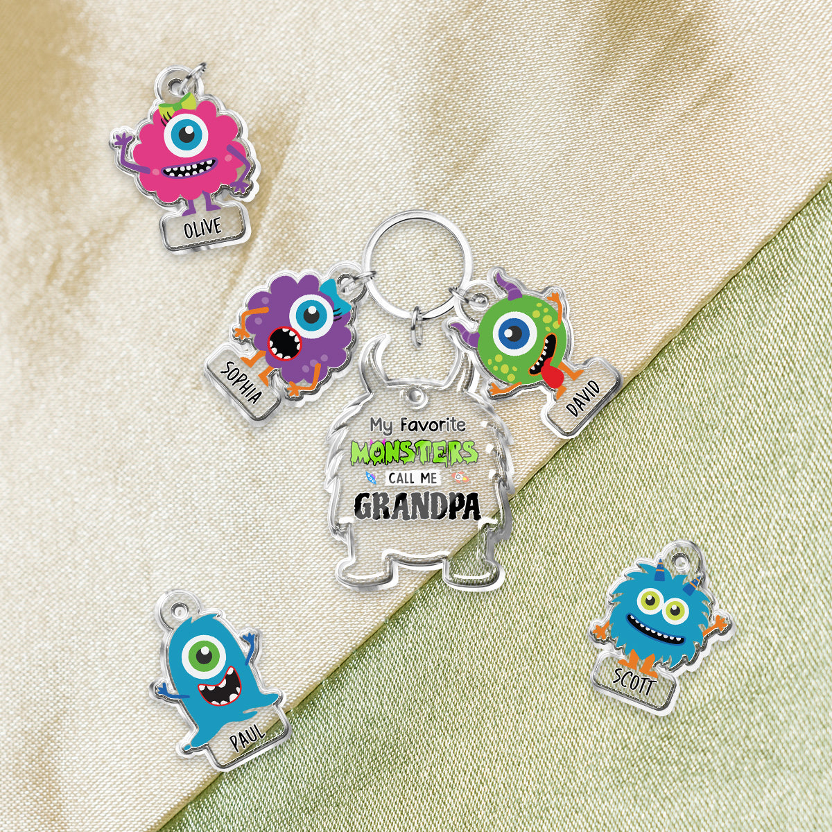 My Favorite Monsters Call Me Grandpa Daddy Dada - Personalized Grandpa Keychain with Charms