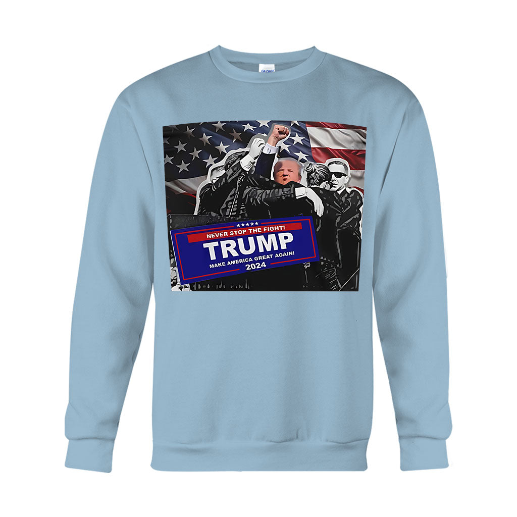 T-shirt « Unis nous sommes forts », T-shirt « Jamais de reddition », T-shirt « Luttons pour l’Amérique », T-shirt « Rassemblement 2024 », T-shirt « Luttons, combattons, combattons »