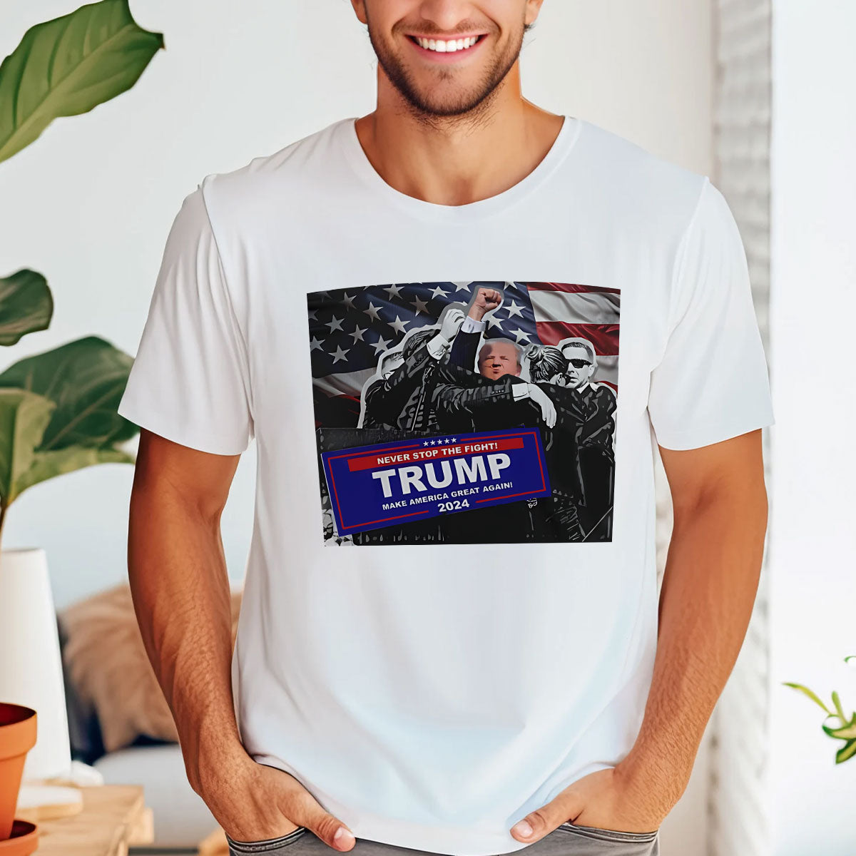T-shirt « Unis nous sommes forts », T-shirt « Jamais de reddition », T-shirt « Luttons pour l’Amérique », T-shirt « Rassemblement 2024 », T-shirt « Luttons, combattons, combattons »