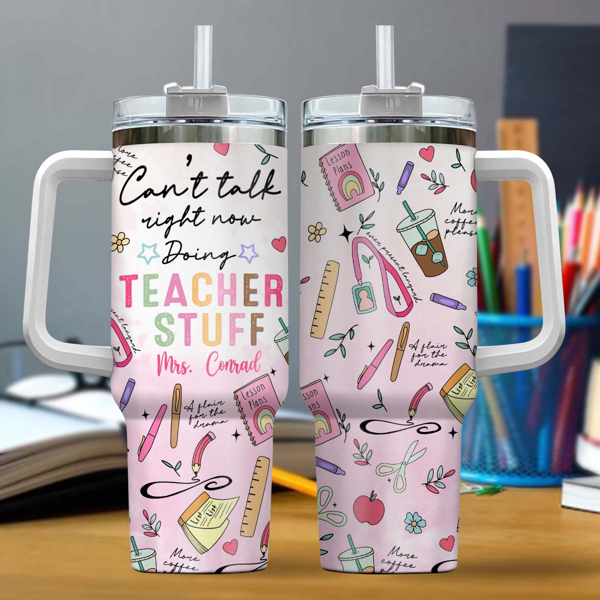 Fournitures pour enseignants - Gobelet isotherme personnalisé avec poignée