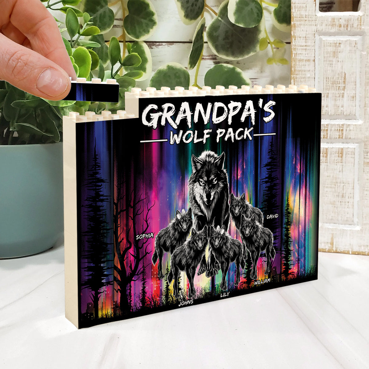 Grandpa's Wolf Pack - Personalized Grandpa One-sided Horizontal Rectangle Building Brick Blocks