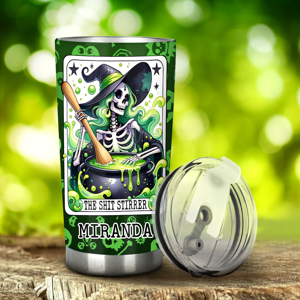 The Shit Stirrer Skull Witch - Personalized Witch Tumbler