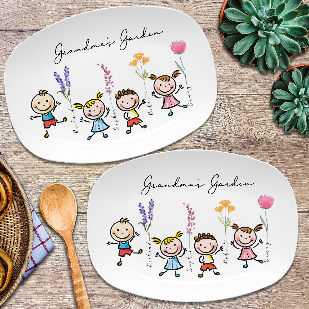 Grandma's Garden Kids With Birth Flowers - Personalized Grandma Plate