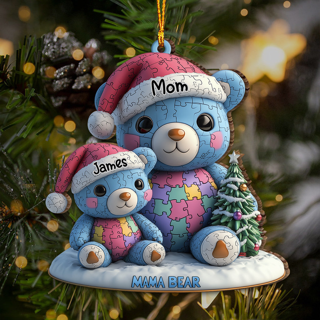 Noël Maman Ours - Ornement personnalisé pour la sensibilisation à l'autisme