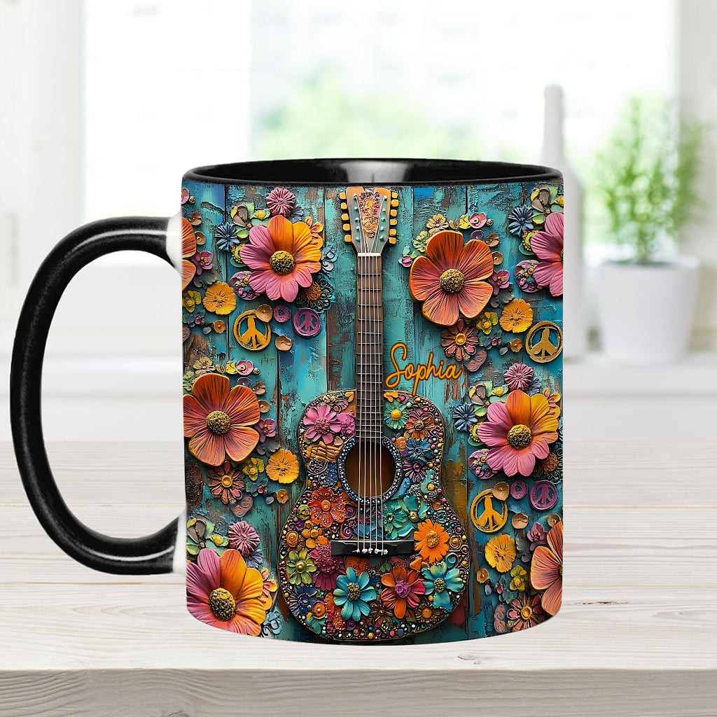 Mug vintage hippie à motif guitare - Mug personnalisé hippie