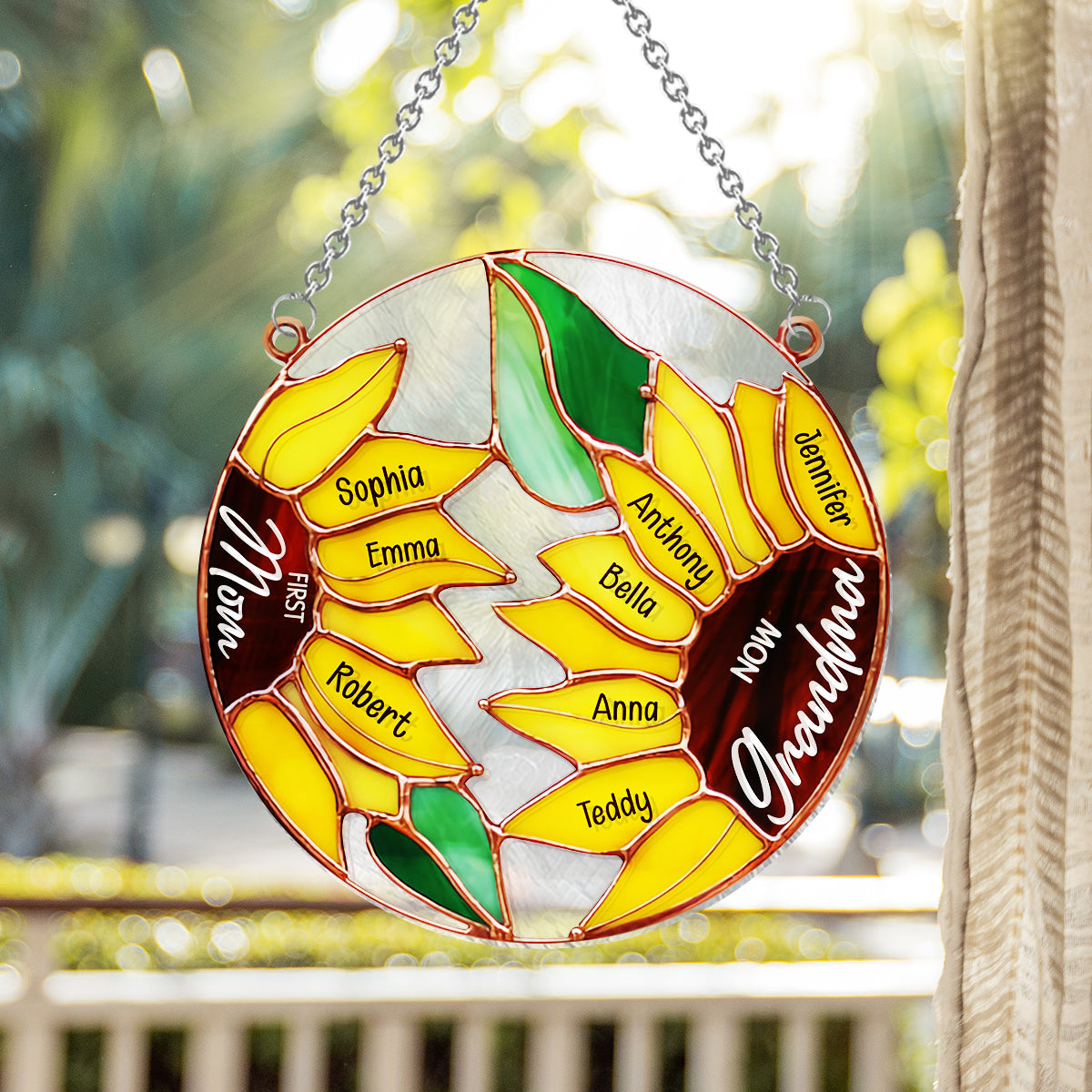 Première maman, maintenant grand-mère - Tournesol - Décoration attrape-soleil personnalisée à suspendre à la fenêtre « Grand-mère »