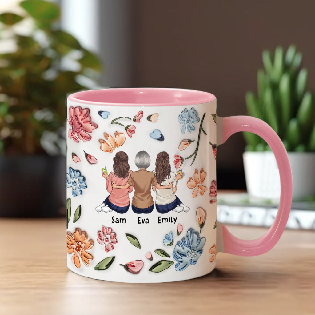 Mother And Daughters Sons Children Forever Linked Together Floral Inflated - Personalized Mother Accent Mug