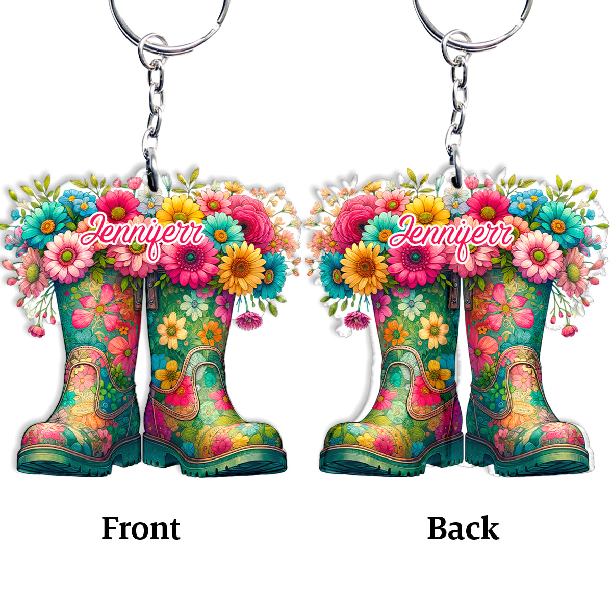 Blumen-Gartenstiefel – personalisierter Garten-Schlüsselanhänger