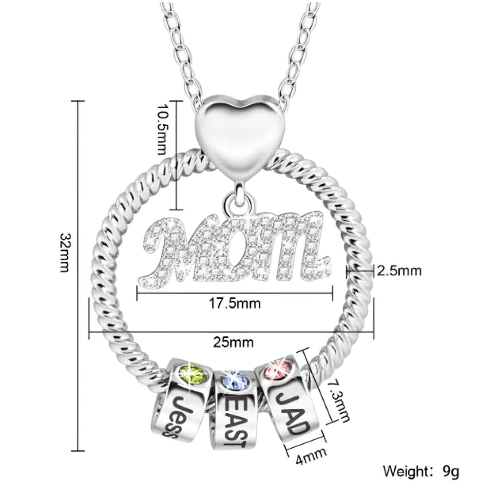 Round Pendant Mom's Necklace With Charms - Personalized Mother Round Pendant Mom's Necklace With Charms