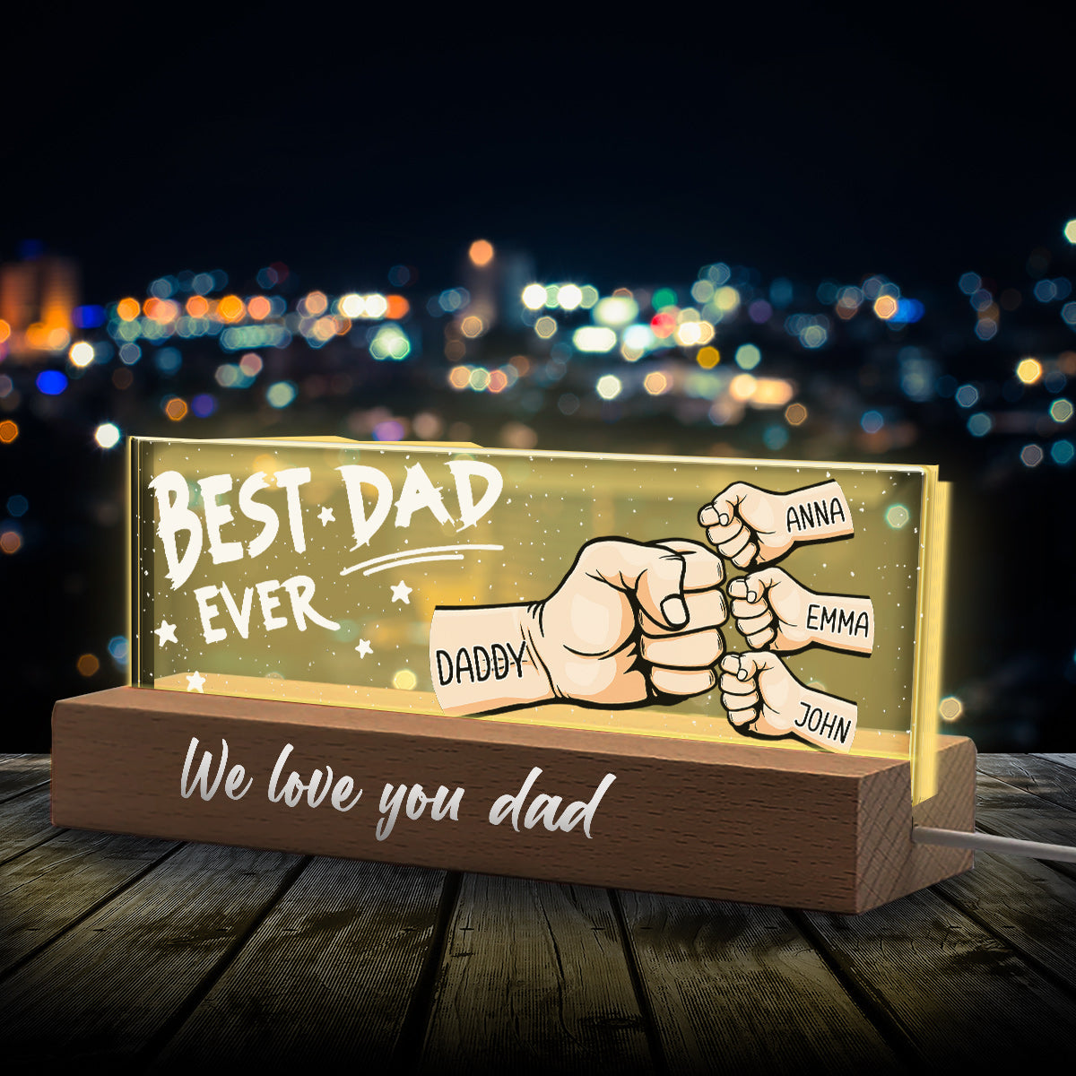 Daddy's Team Unbreakable Bond Best Dad Ever - Personalized Father Custom LED Night Light