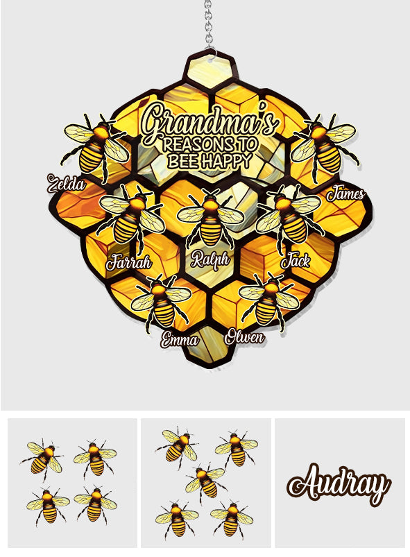 Grandma's Reasons To Be Happy - Personalized Grandma Window Hanging Suncatcher Ornament