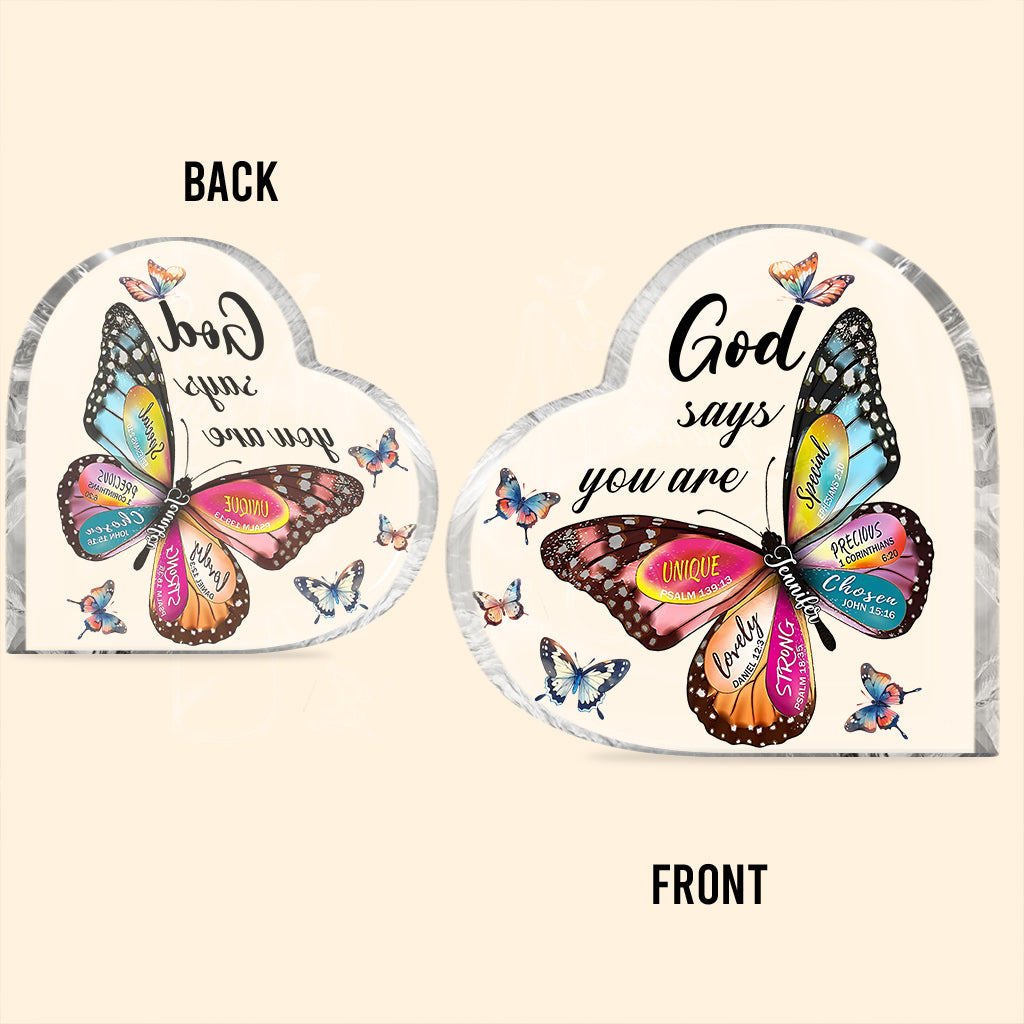 Gott sagt, du bist es – Personalisierte Acrylplakette in Schmetterlingsform