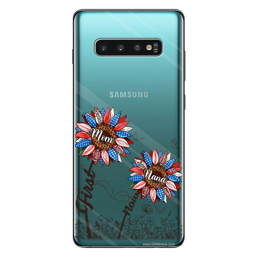 First Mom Now Grandma Sunflower Version - Personalized Grandma Clear Phone Case