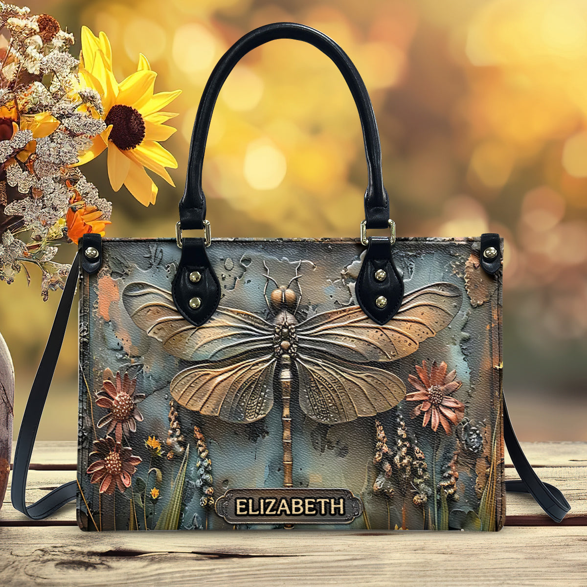 Magnifique sac à main en cuir personnalisé Libellule