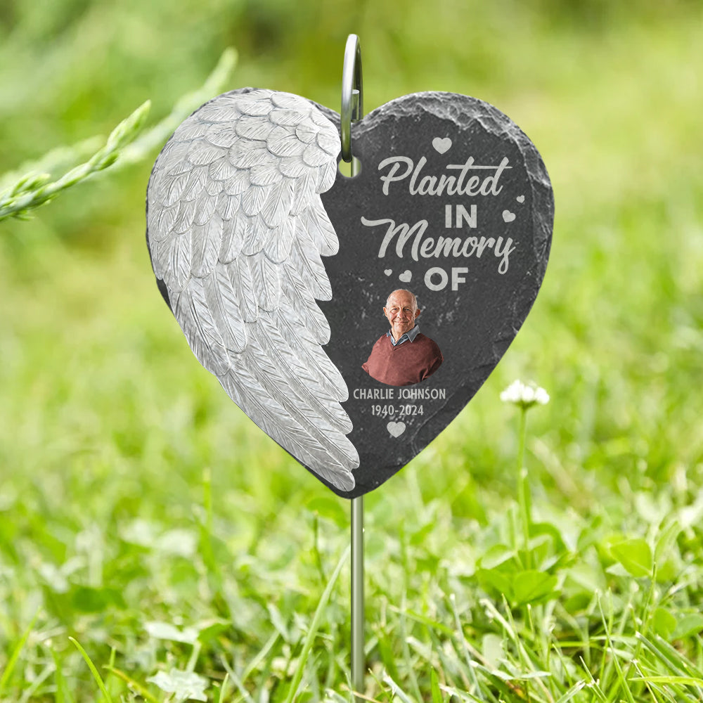 Rooted in Love, Always in Our Hearts - Personalized Memorial Heart Hanging Garden Slate