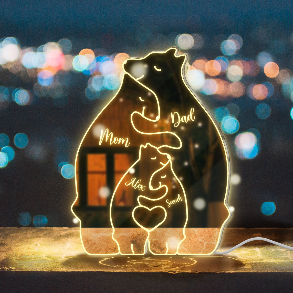 Famille Ours - Miroir lumineux personnalisé pour toute la famille 
