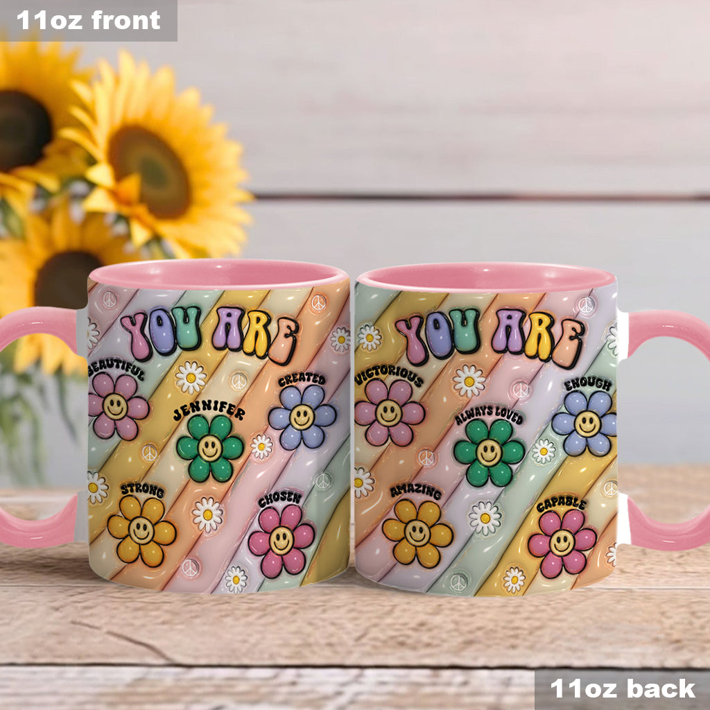 Tu es belle, forte et victorieuse - Mug personnalisé style hippie