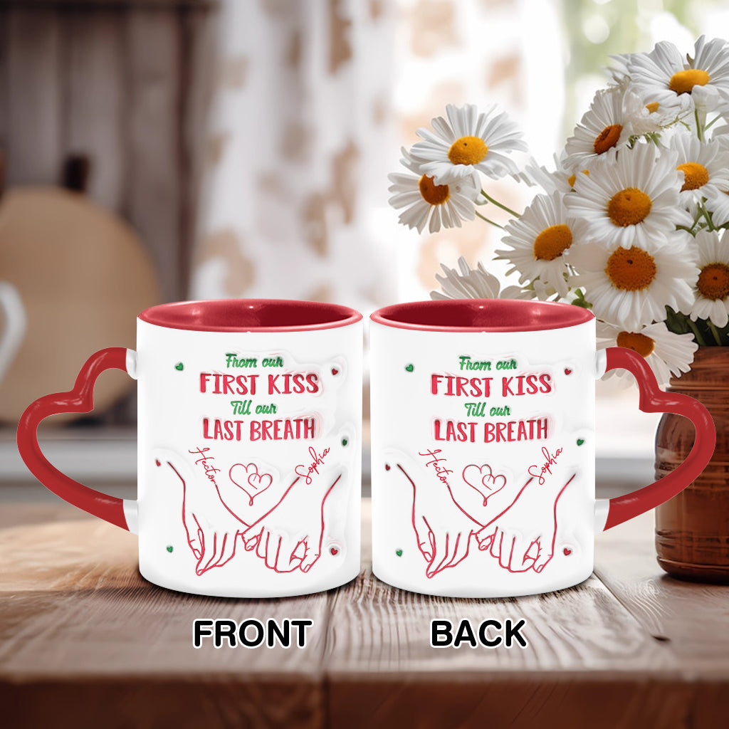 From Our First Kiss Till Our Last Breath - Personalized Couple Heart Handle Mug