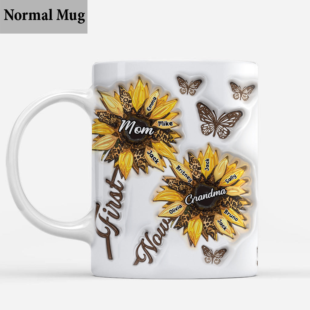 First Mom Now Grandma Sunflower Inflated - Personalized Grandma Mug