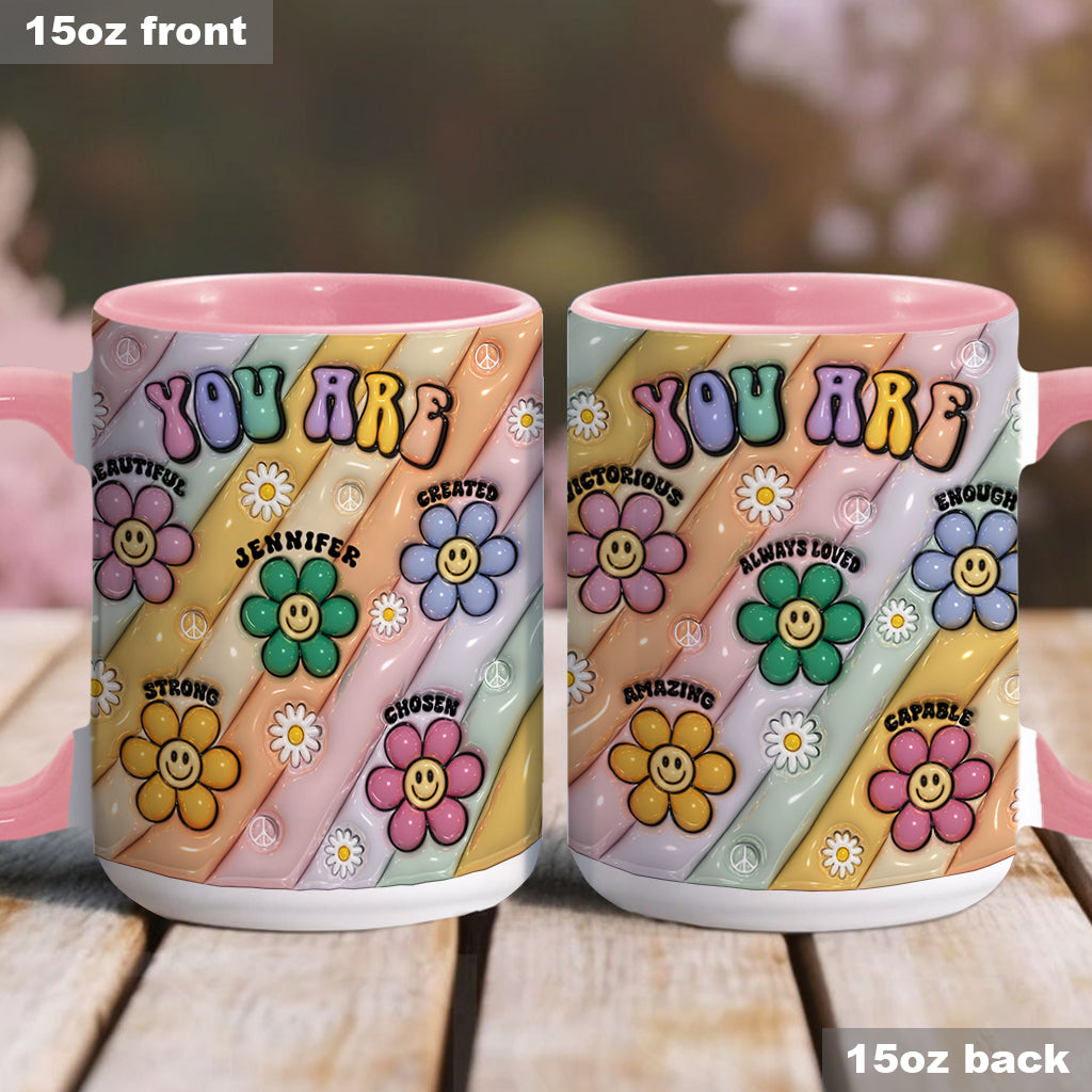 Tu es belle, forte et victorieuse - Mug personnalisé style hippie