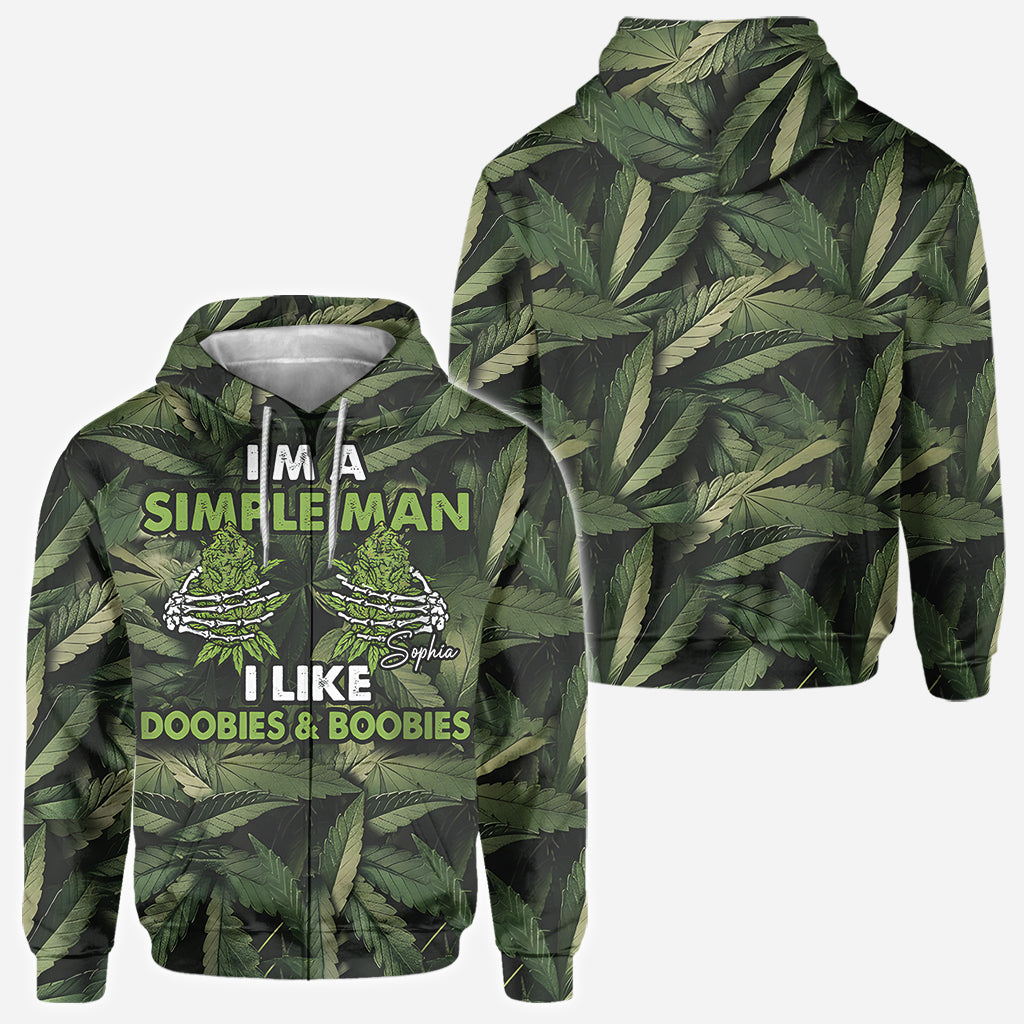 Je suis un homme simple, j'aime les joints et les seins - T-shirt personnalisé « Weed All Over »