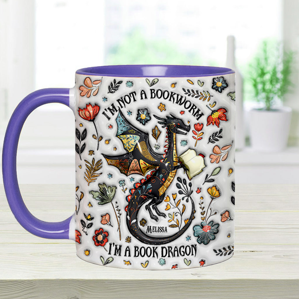 Ich bin kein Bücherwurm, ich bin ein Bücherdrache – Personalisierter Becher mit Buchmotiv