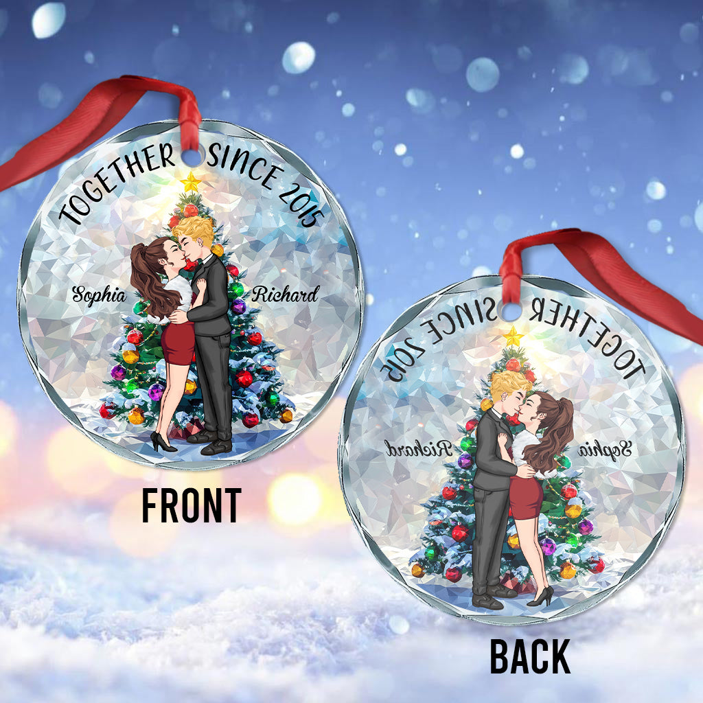 Together For Years - Personalized Couple Round Shaped Glass Ornament