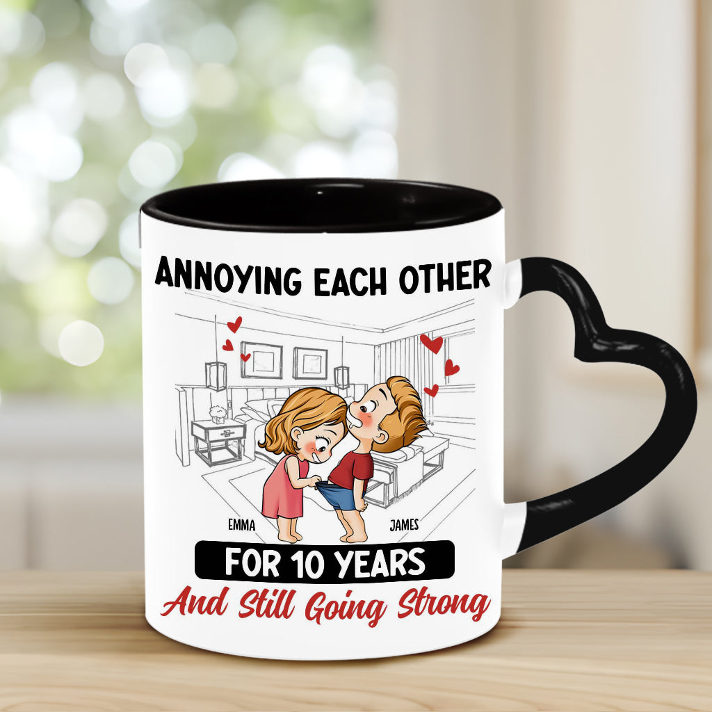 Annoying Each Other For Years And Still Going Strong - Personalized Couple Heart Handle Mug