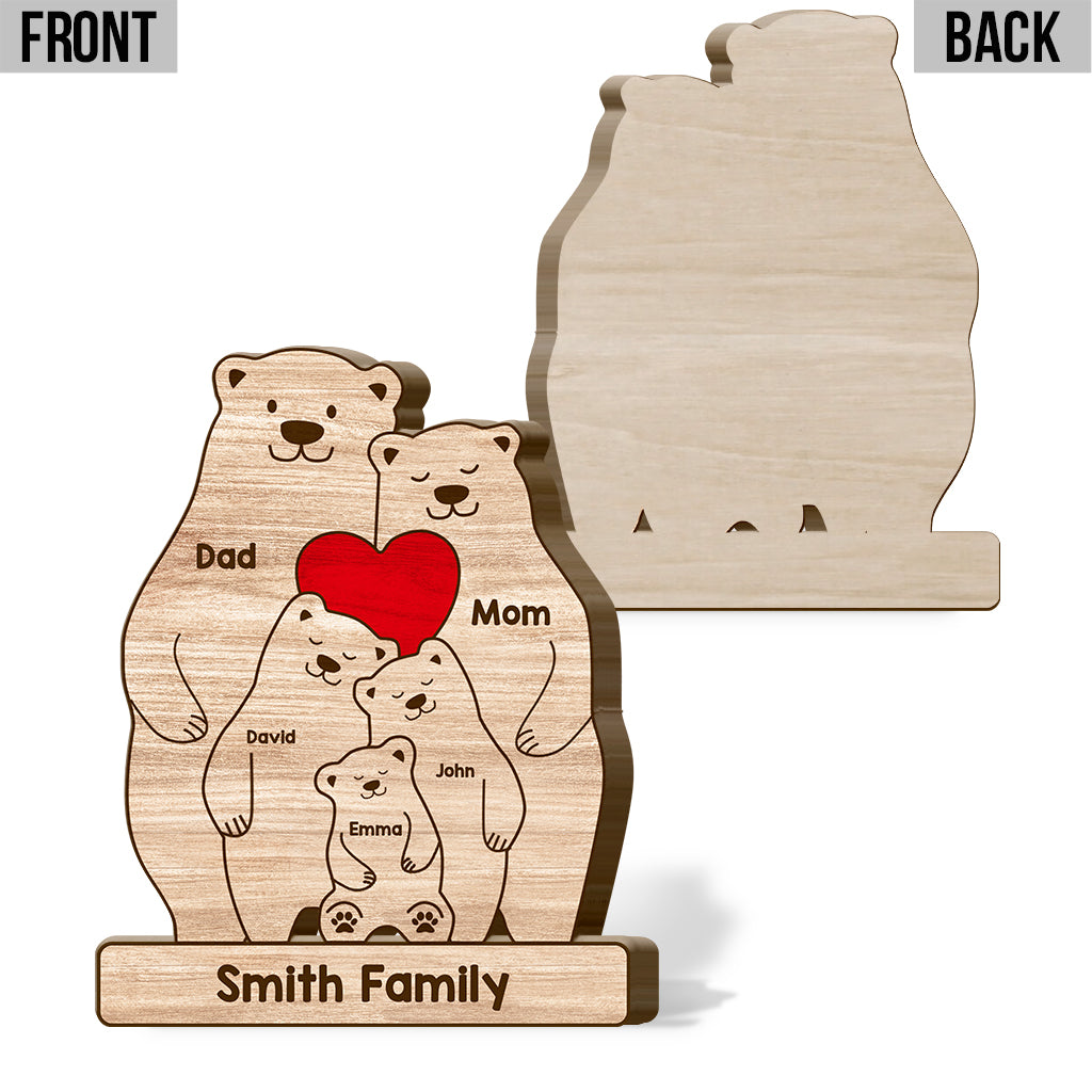 Famille d'ours - Puzzle en bois personnalisé en forme de famille