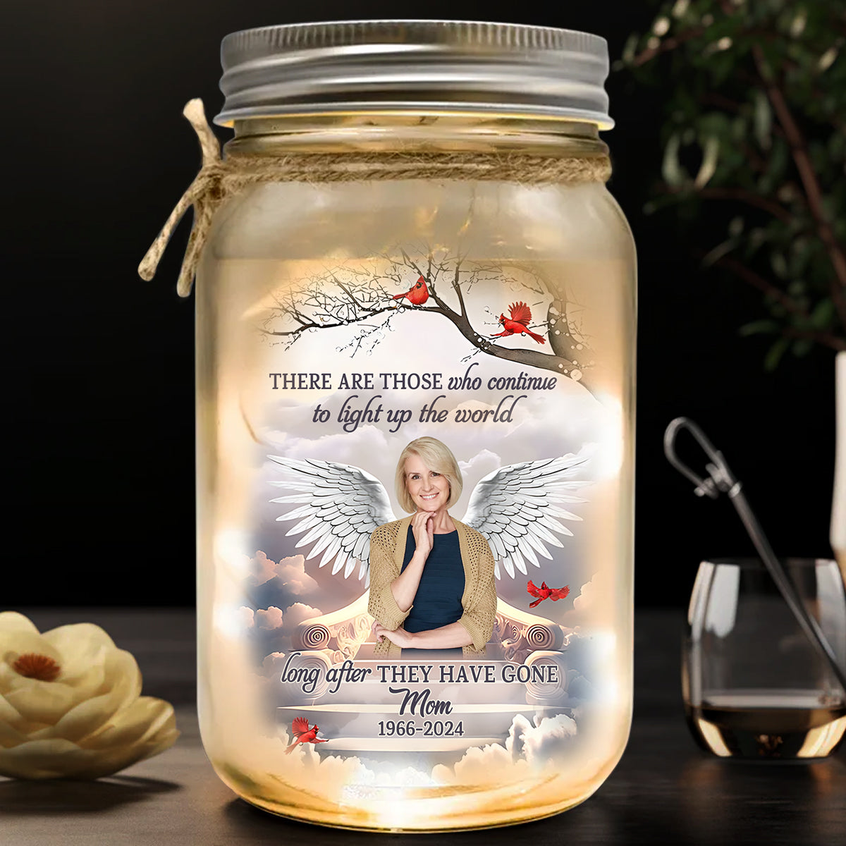 Light Up The World Sympathy Gift - Personalized Memorial Mason Jar Light