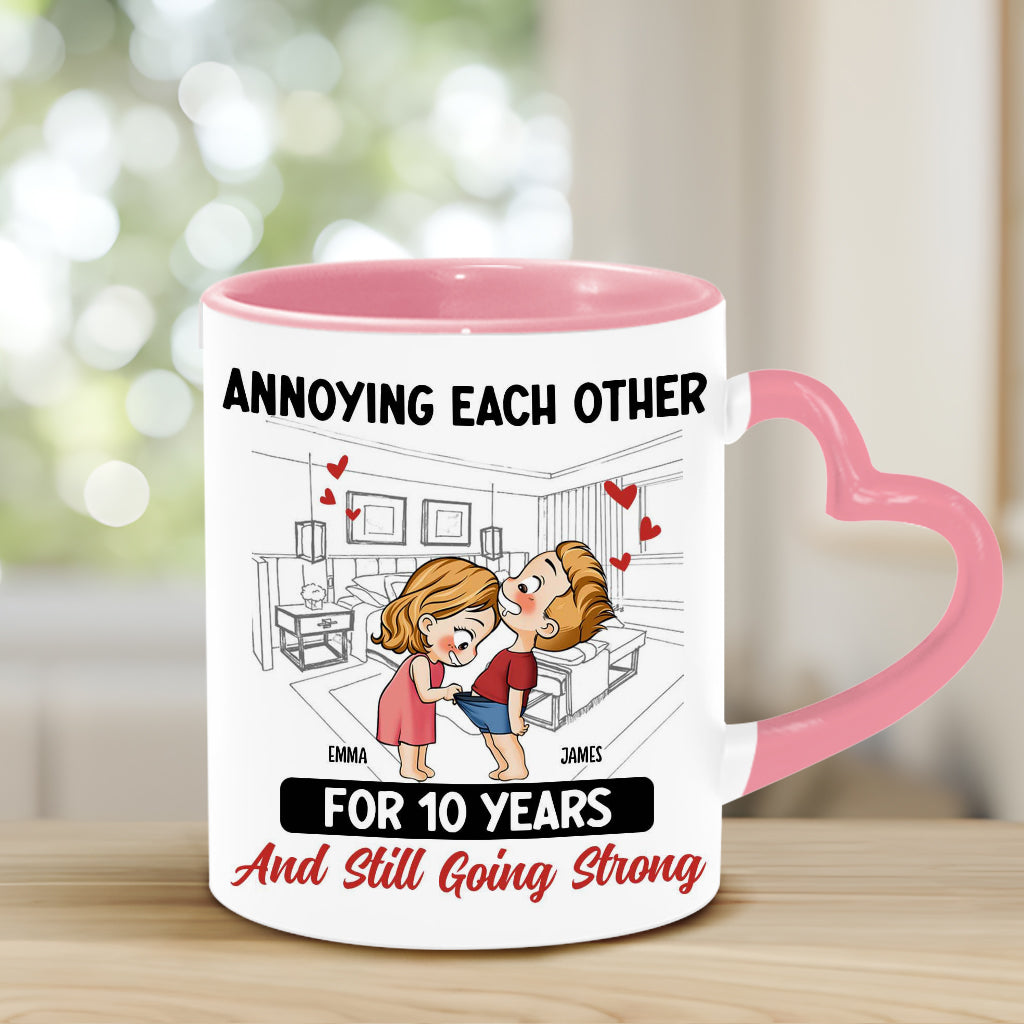 Annoying Each Other For Years And Still Going Strong - Personalized Couple Heart Handle Mug