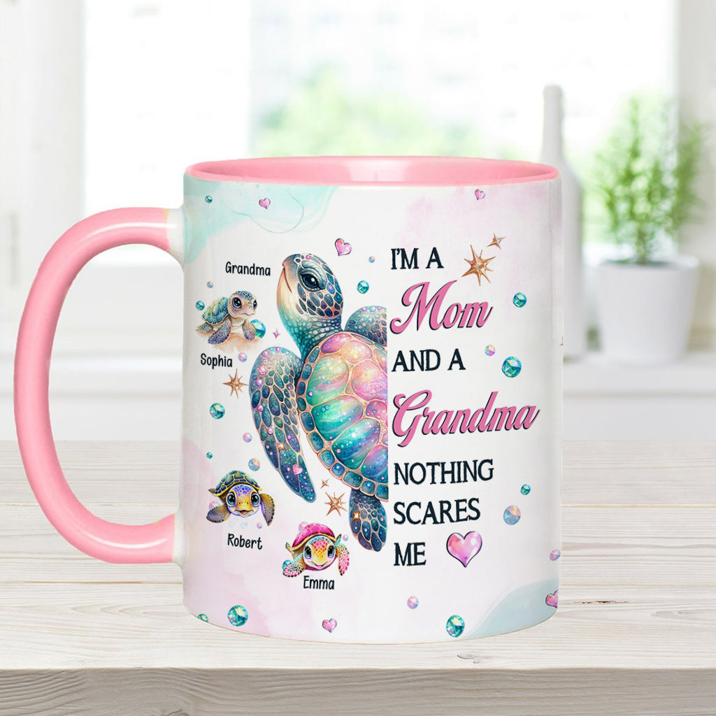 Nothing Scares Me Grandma Turtle - Personalized Grandma Accent Mug