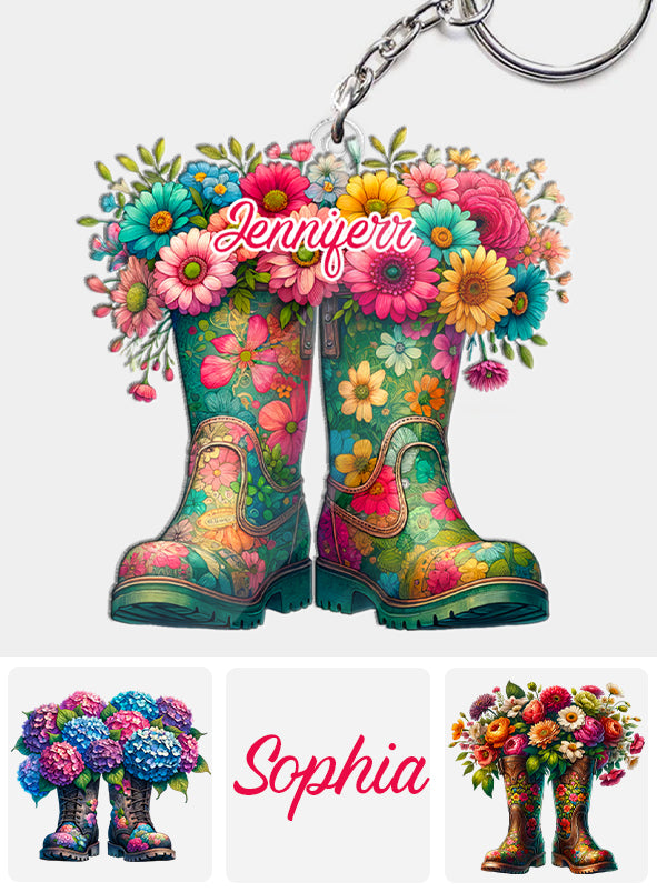 Blumen-Gartenstiefel – personalisierter Garten-Schlüsselanhänger
