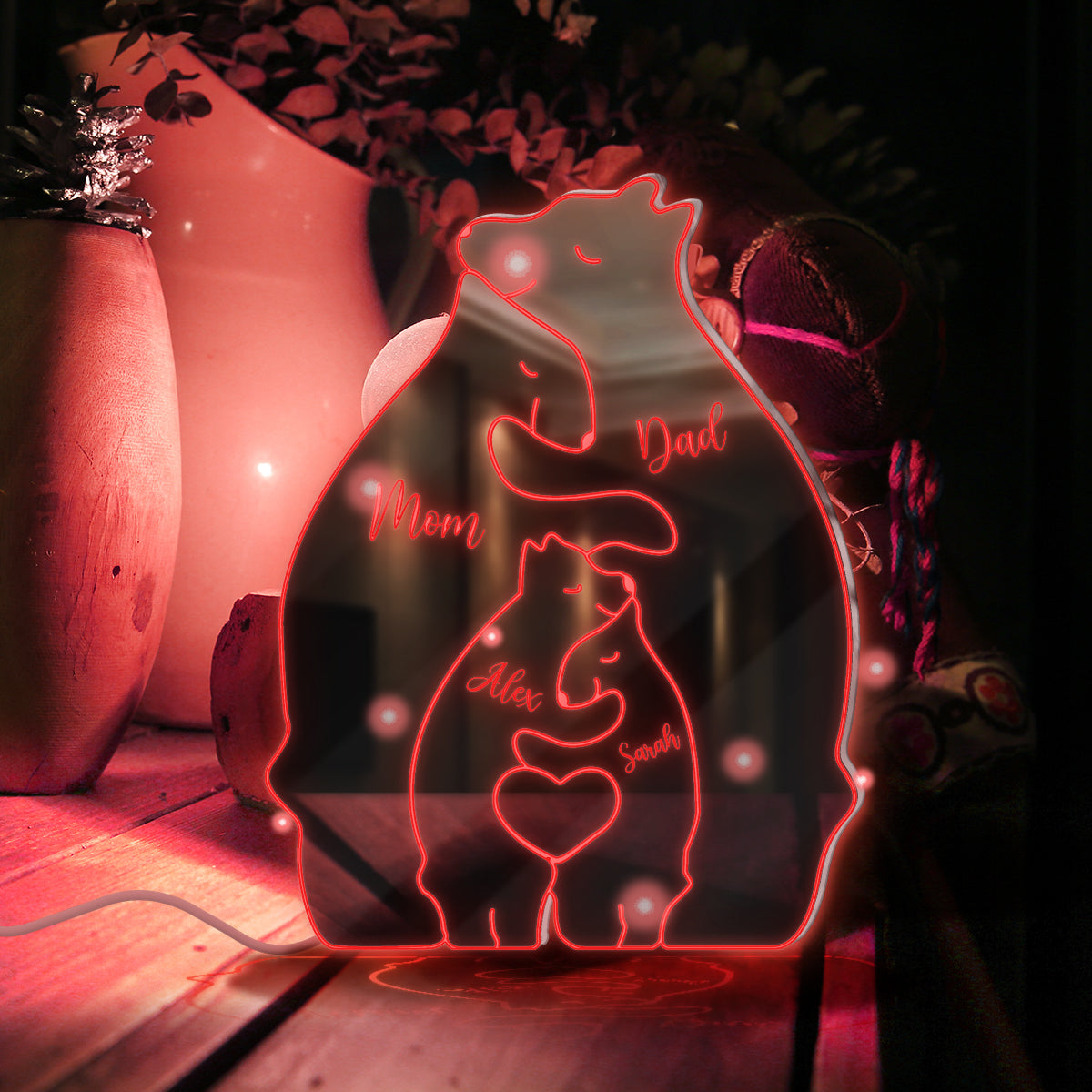 Famille Ours - Miroir lumineux personnalisé pour toute la famille 