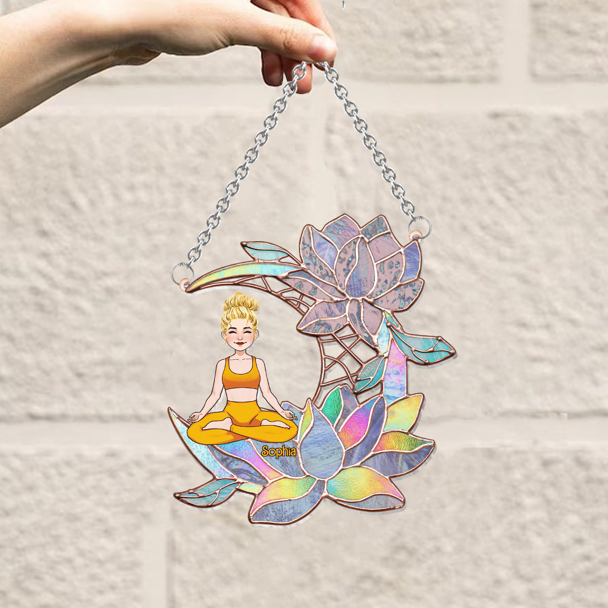 Attrape-soleil personnalisé à suspendre à une fenêtre, motif « Yoga Girl On Lotus Moon » 