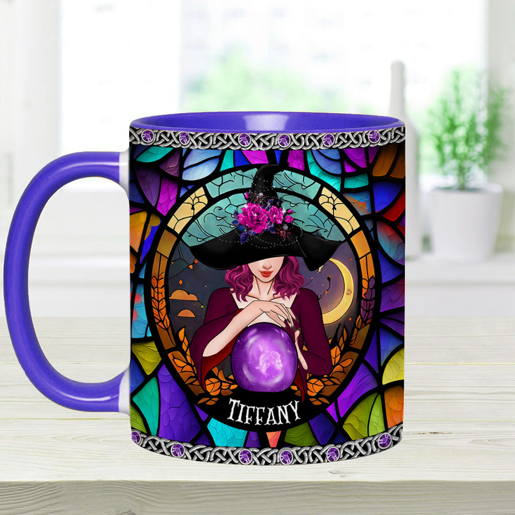 Mystical Witch Purple Stained Glass - Personalized Witch Accent Mug