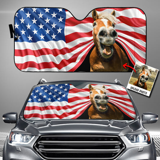 Funny Horse Independence Day - Personalized Horse Car Sunshade