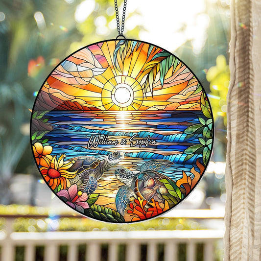 Romantic Sunset - Personalized Turtle Window Hanging Suncatcher Ornament